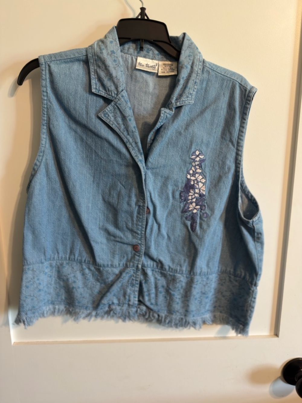 Twenty Light Blue Denim Button-Up Vest with Subtle Embroidery